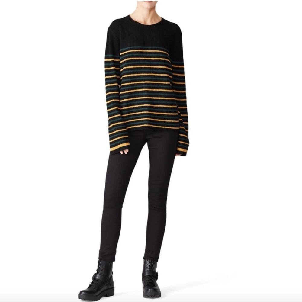 A.L.C. Wool Blend Meryl Stripe Sweater Rugby In Black, size XS